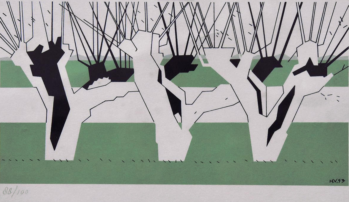 wilgen, Hendrik Valk, 1953, zeefdruk