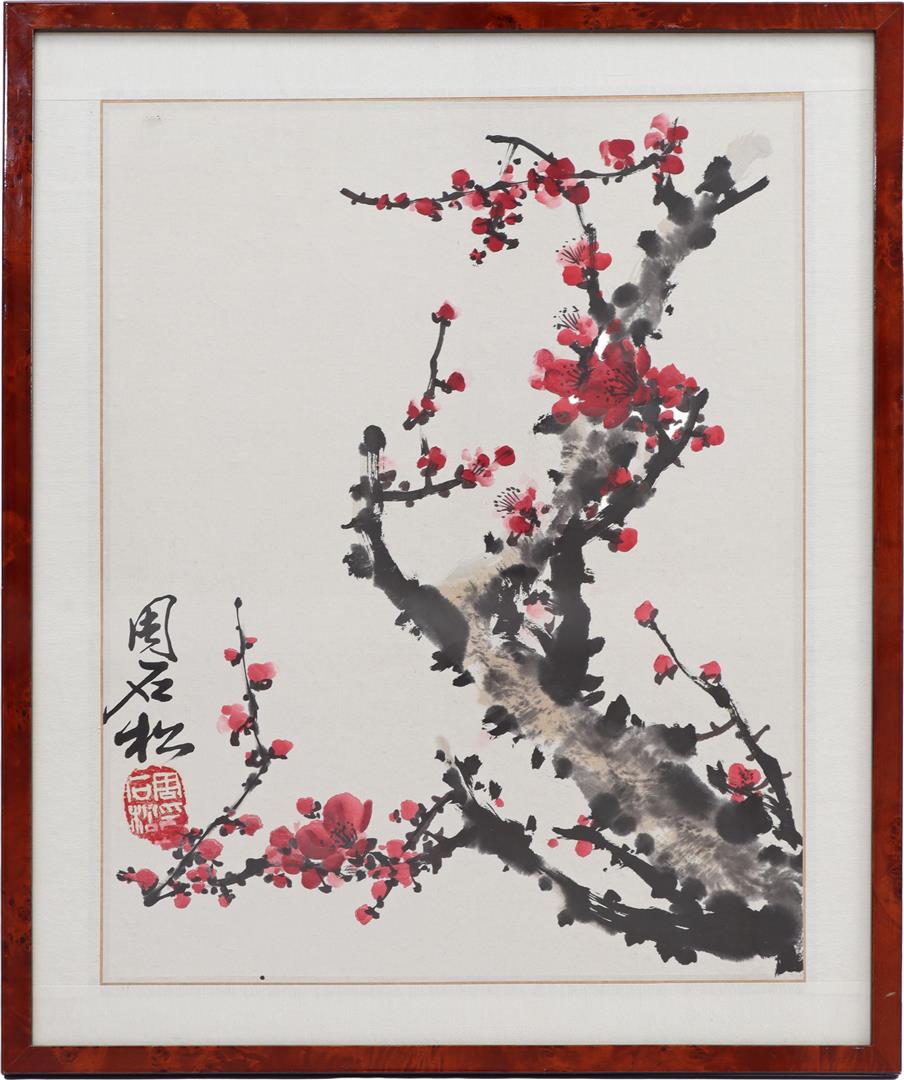Inktschildering van pruimenbloesem, onbekende kunstenaar, vermoedelijk Chinees, zonder datum